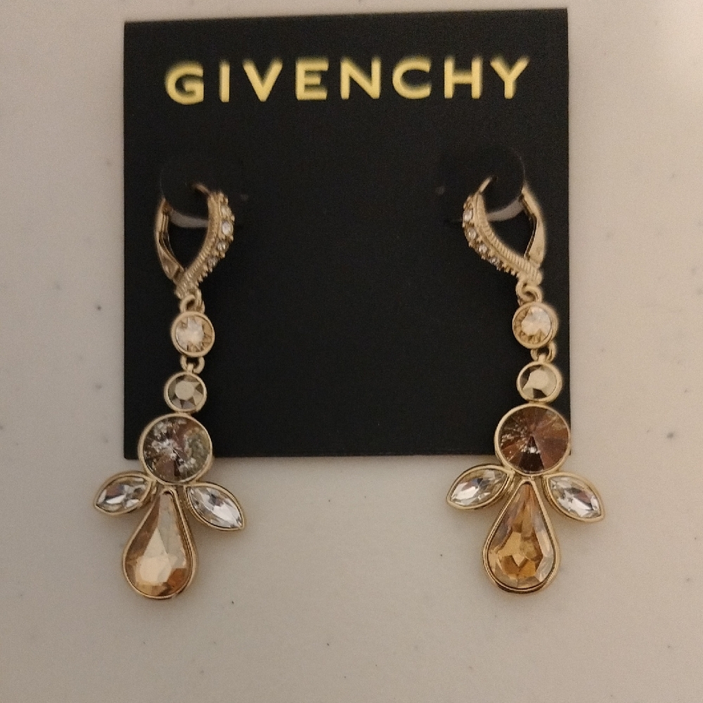 Givenchy Gold and Champagne Crystal Earrings